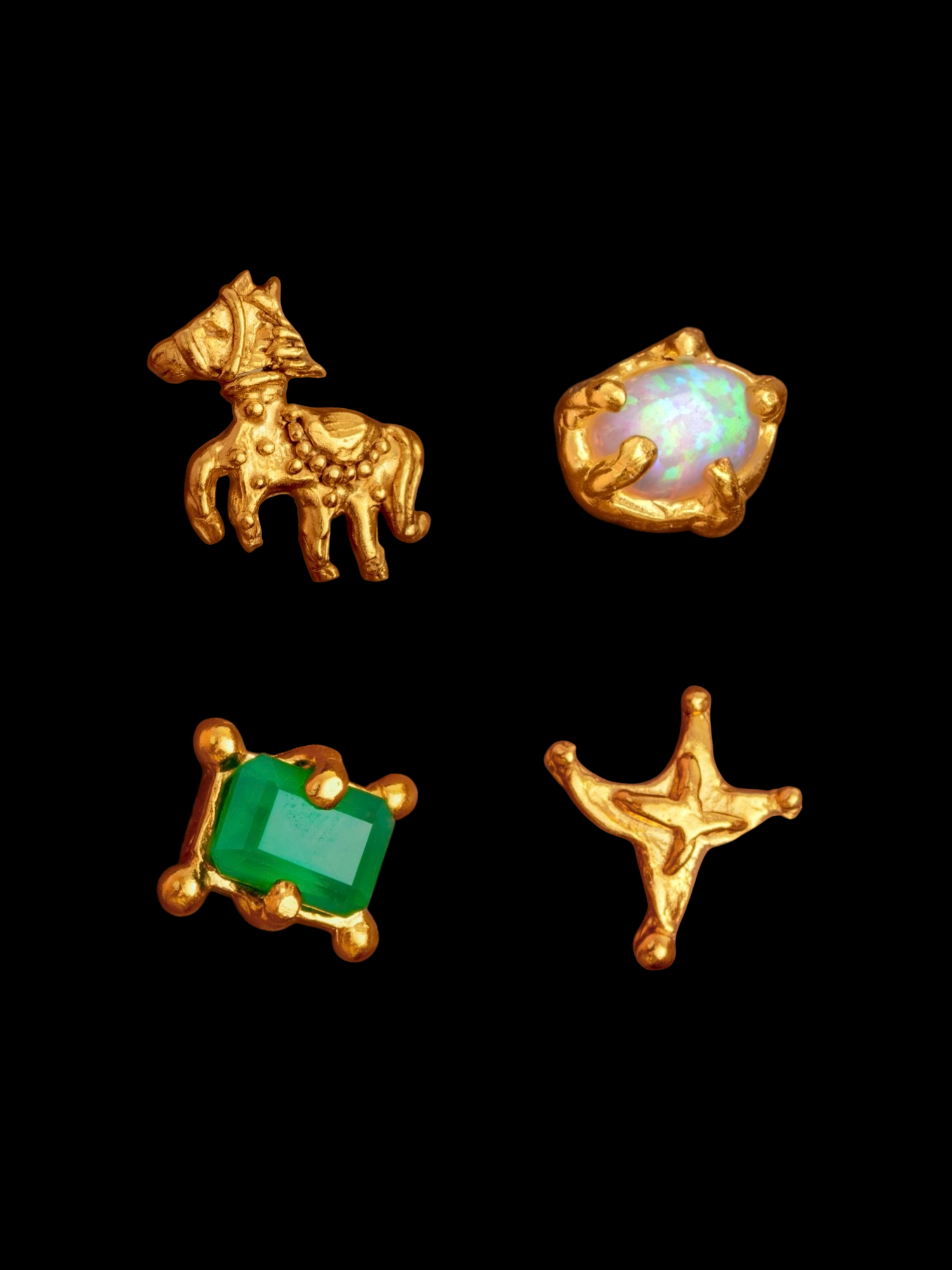 The Friday Club Stud Set - 24k Gold Plated Opal Pony Horse